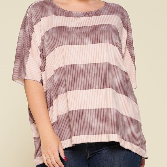 Stripe Printed Pleated Blouse Featuring A Boat Neckline And 1/2 Sleeves - Picture 2 of 5